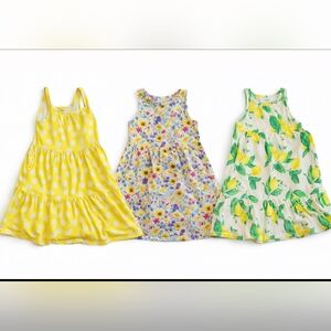 Old Navy Set Of 3 Garden Dresses- Lemon, Floral, Daisy Prints, Little Girl Sz 6